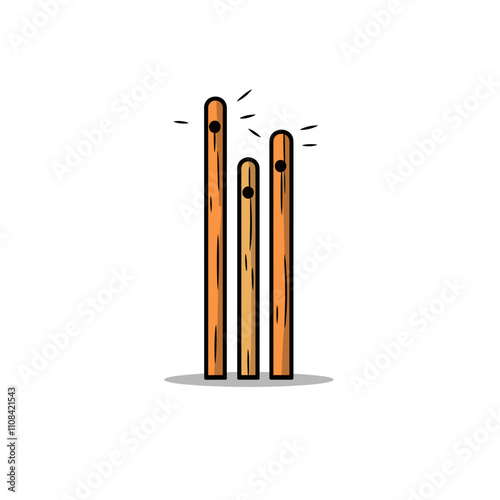 Wooden sticks standing upright on white background