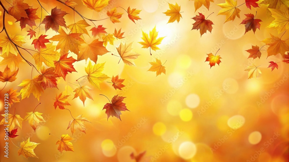 Fototapeta premium Autumnal Leaf Symphony Golden Hues Dancing in the Gentle Breeze