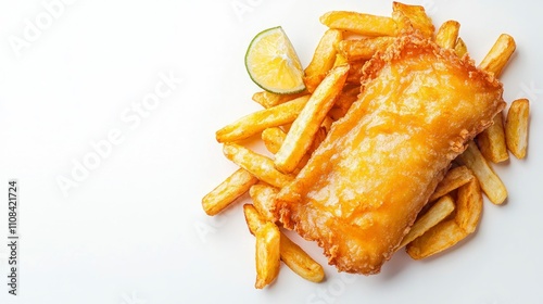 Classic fish and chips on a white background photo