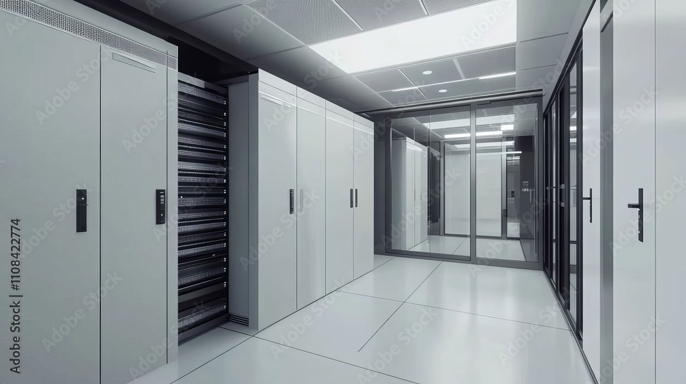 White and blue abstract network on server room data center 3D rendering, connection network data center room storage systems.
White and blue abstract network on server room data center 3D rendering, connection network data center room storage systems.