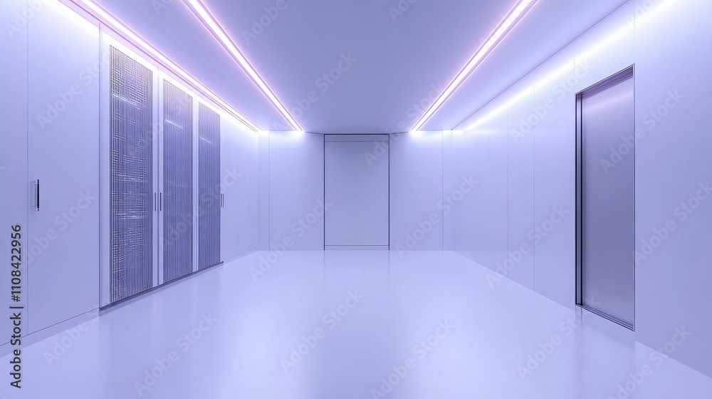 Obraz premium White and blue abstract network on server room data center 3D rendering, connection network data center room storage systems. 