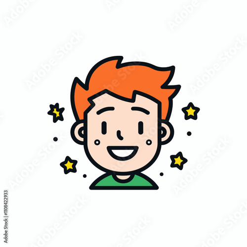 Young boy with red hair smiling cheerfully