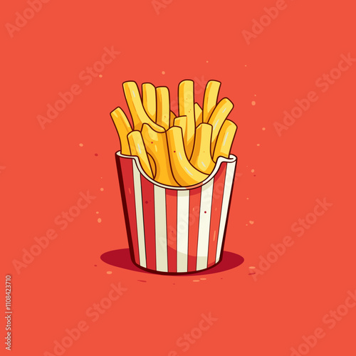 Crispy fries in a striped container