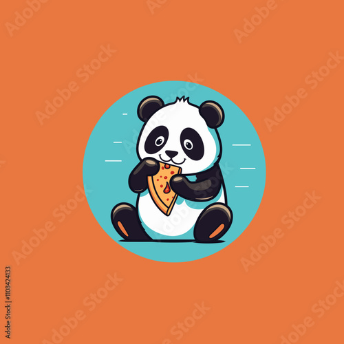 Cute panda enjoying a slice of pizza happily