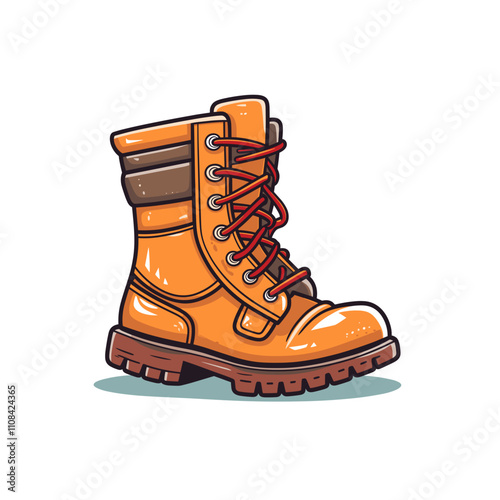 Brightly colored hiking boot with laces on display