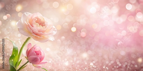 Delicate Pink Flowers on a Shimmering Background with Bokeh Lights