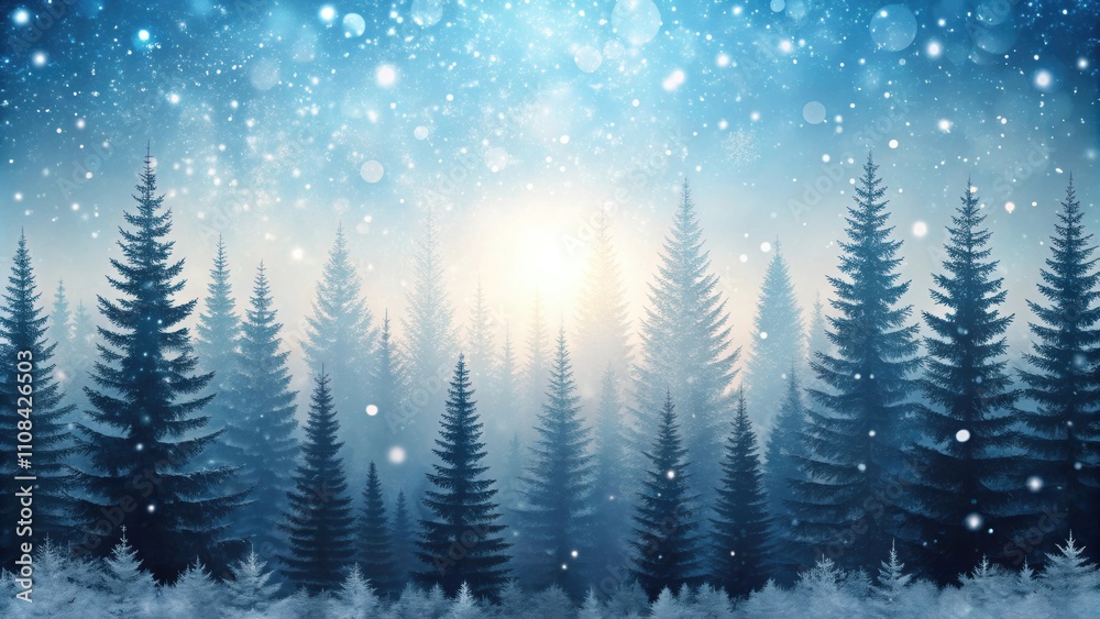 Fototapeta premium Abstract winter template with spruce forest silhouette and snowfall snow, winter, abstract, template, silhouette, spruce forest