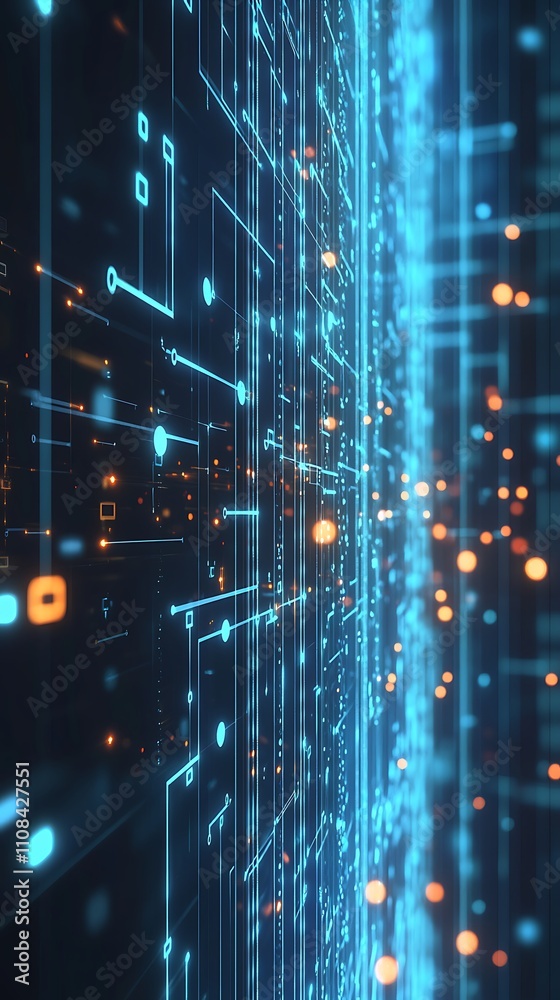 Fototapeta premium Dynamic representation of an abstract digital grid with vibrant glowing details