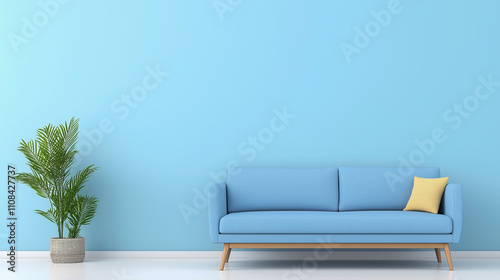 blaues Sofa in einer modernisierten Altbauwohnung  photo