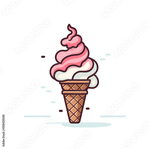 Swirled ice cream cone with pink and white flavors