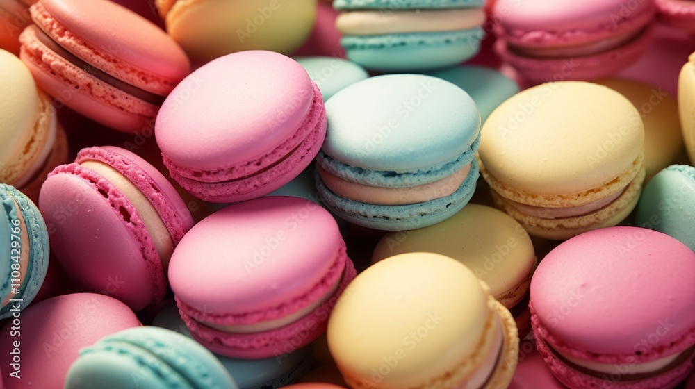 Fototapeta premium Colorful macaroons in pastel colors. Close up.