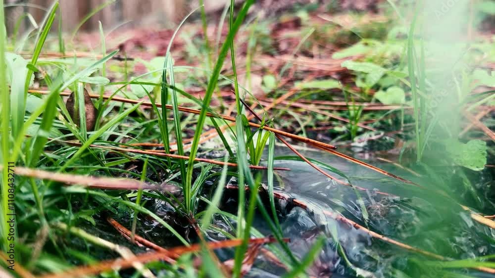 Close-Up of Grass and Pine Needles Near Water Close-Up of Grass and Pine Needles Near Water
