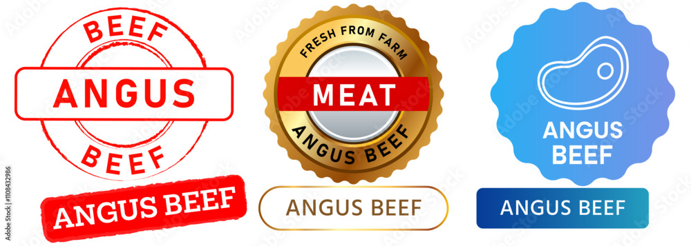 Fototapeta premium Angus beef meat natural healthy farm product protein cow farm butchery fresh premium stamp colorful badges logo label banner emblem medal design icon set collection