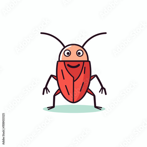 Red cartoon insect with a cheerful expression