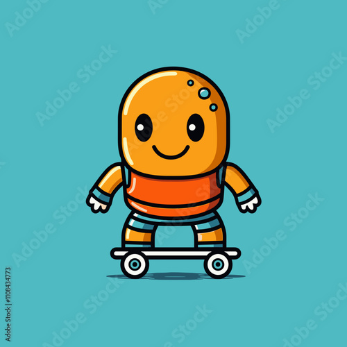 Skating character in bright orange with cheerful expression