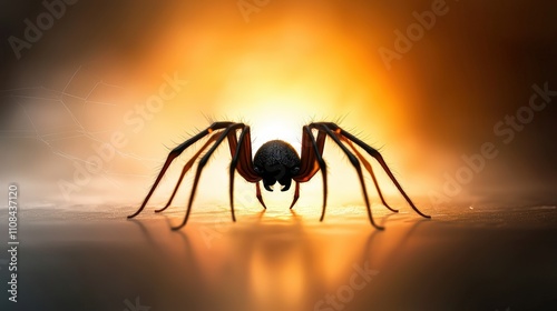 A large spider silhouette with intricate leg details, isolated on a textured background.