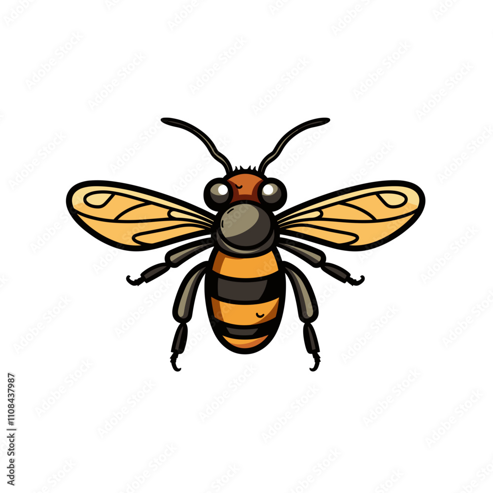 Fototapeta premium Detailed illustration of a honey bee flying in nature