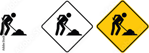 icon Workers ahead warning sign design for yellow background and black and white background