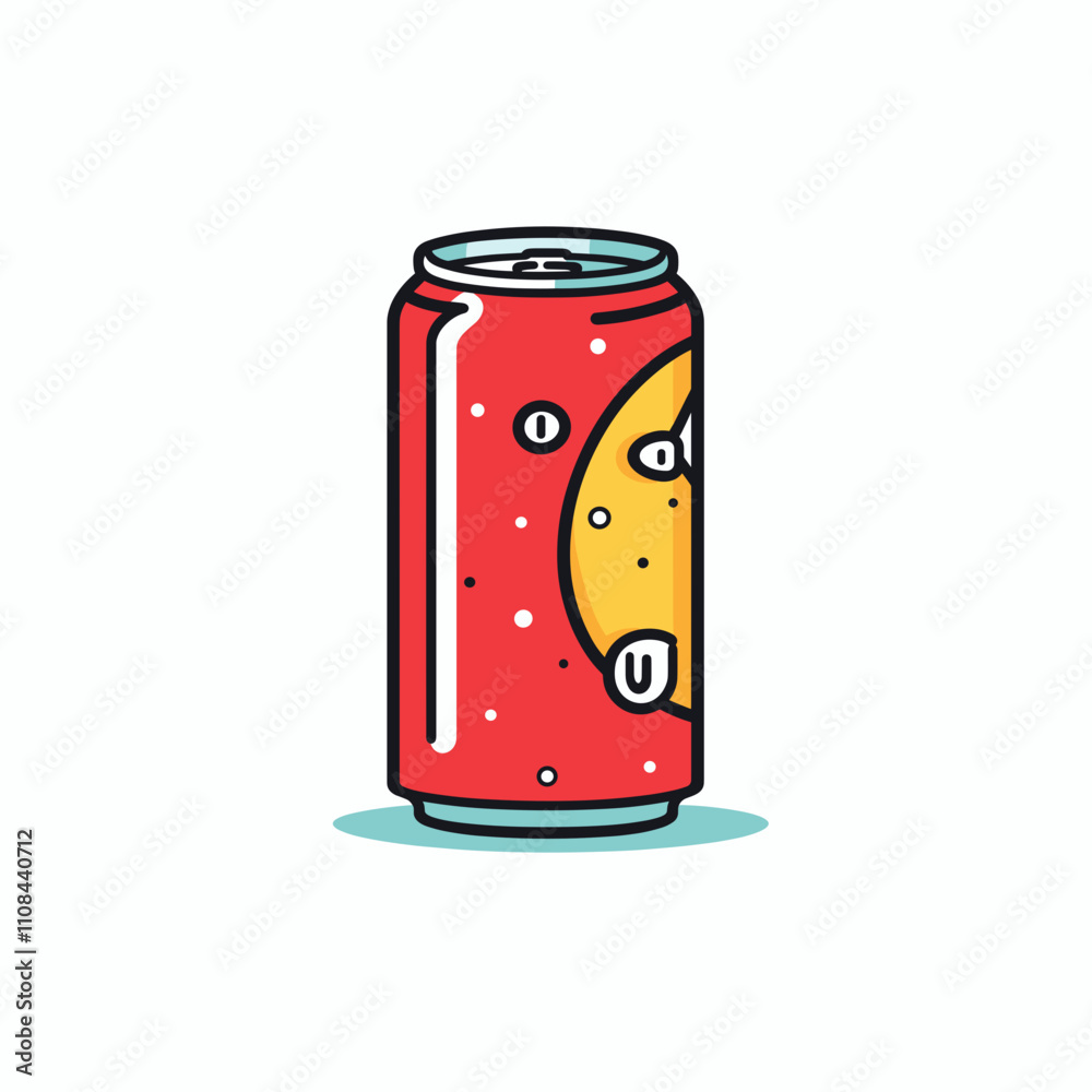 Obraz premium Bright orange soda can with playful design on white background