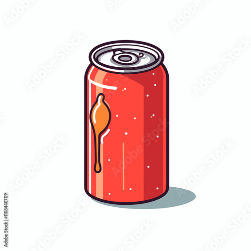 Bright red can with a droplet design and refreshing beverage concept