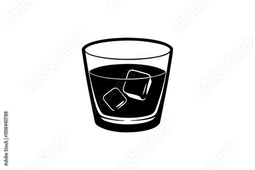 Whiskey Glass with Ice Cubes | isolated silhouette vector illustration on white background