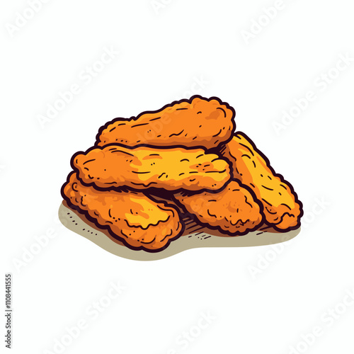 Delicious golden fried chicken tenders stacked high in a vector style