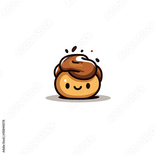 Cute cartoon character with a chocolate topping and smiling expression