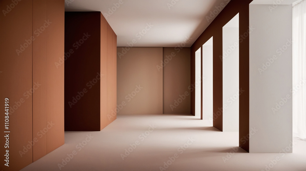 Fototapeta premium Brown clean empty architecture interior space room minimalistic studio background
