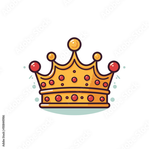 Colorful golden crown design featuring red accents and round shapes