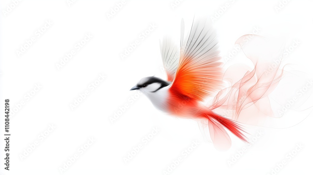 Fototapeta premium An elegant bird graphic blending artistic brush strokes and modern shapes, showcased on white.
