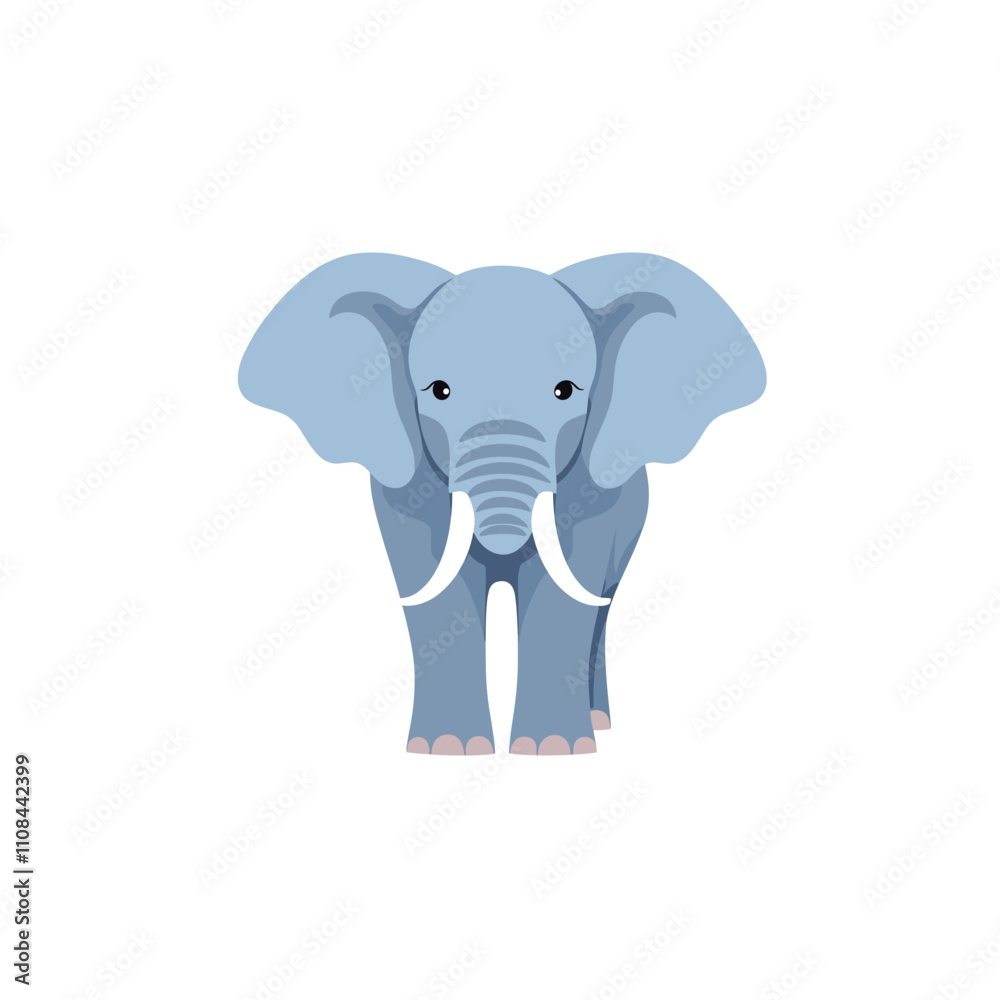 Obraz premium Cute blue elephant standing upright in a simple vector style