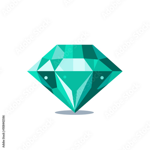 Bright teal diamond vector design with geometric facets and shine