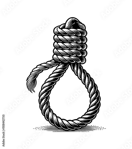 rope noose engraving black and white outline