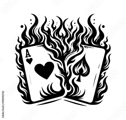 pair of playing cards, a 5 of hearts and an ace