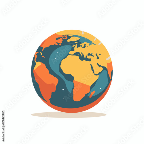 Colorful vector illustration of a globe showing continents and oceans