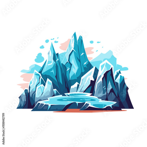 Majestic icy mountain range with tranquil lagoon in bright colors