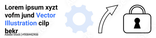 Gear icon, upward arrow, and padlock indicating process, direction, and security. Ideal for business strategy, workflow, security growth protection guidance and technical processes. Landing page