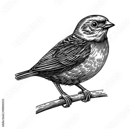 zeisig bird engraving black and white outline