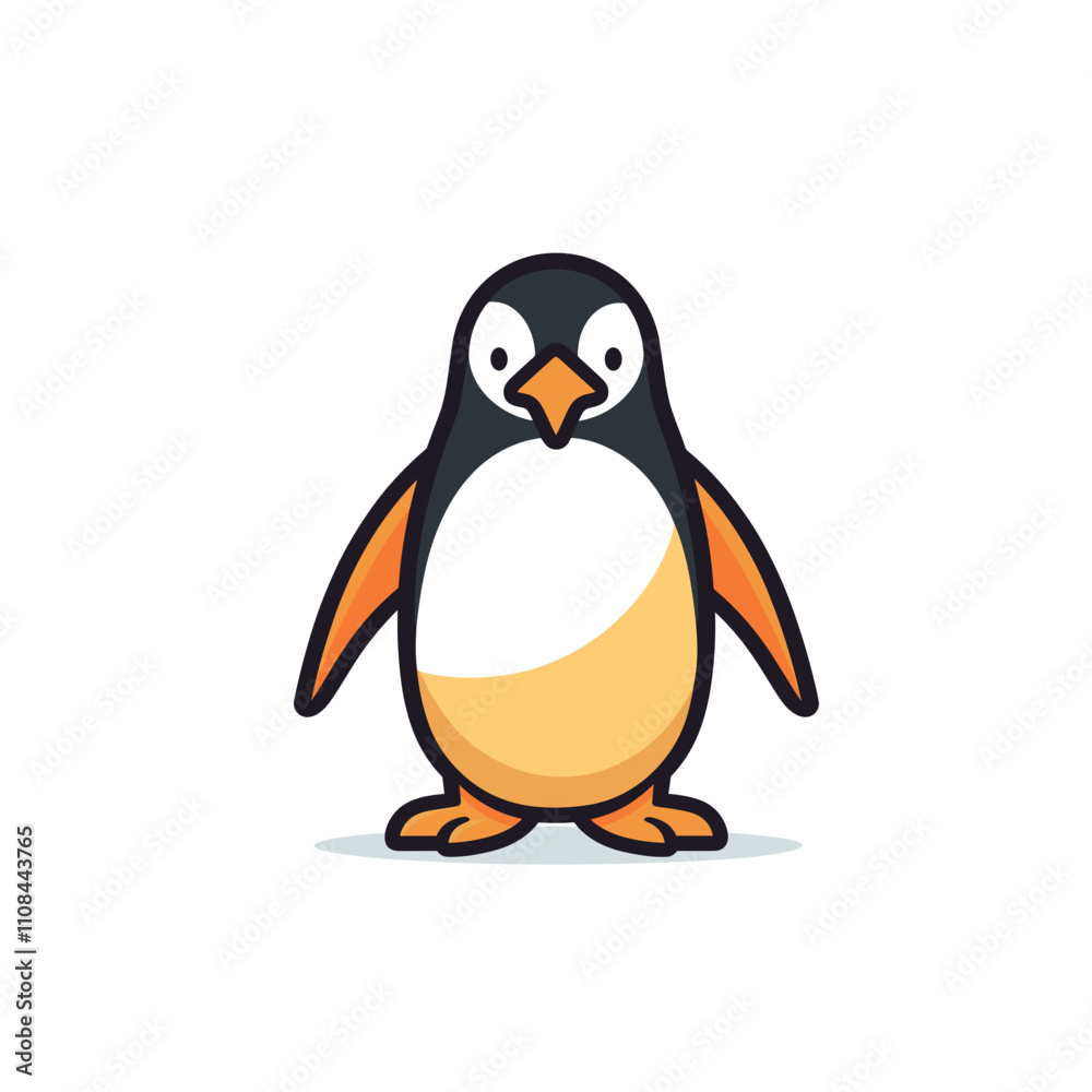 Fototapeta premium Cute cartoon penguin character standing with a cheerful expression in a simple design