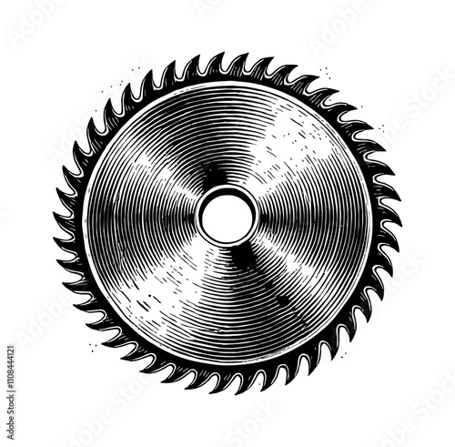circular saw blade engraving black and white outline