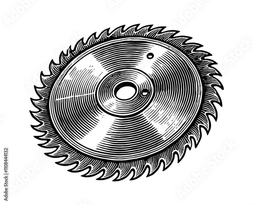 circular saw blade engraving black and white outline