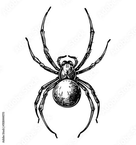 spider engraving black and white outline