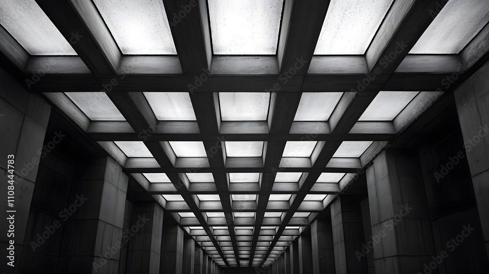 Fototapeta premium Abstract Concrete Corridor With Light Panels Above