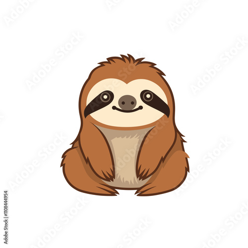 Cute cartoon sloth sitting and smiling against a plain background