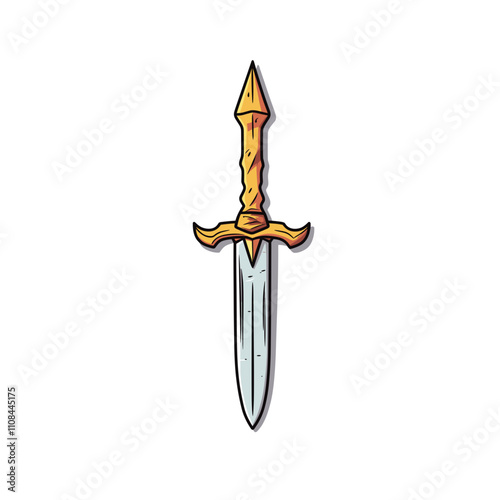 Unique illustration of a sword with a golden handle and silver blade design