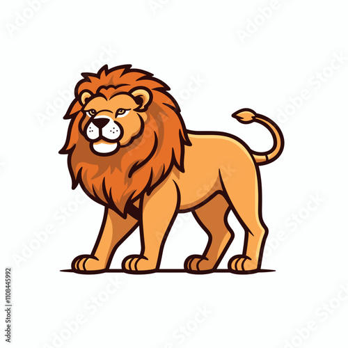 Majestic lion standing proudly in a natural habitat with lush surroundings