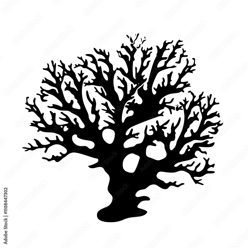 Fototapeta premium Stylized silhouette of an intricate coral structure against a plain background