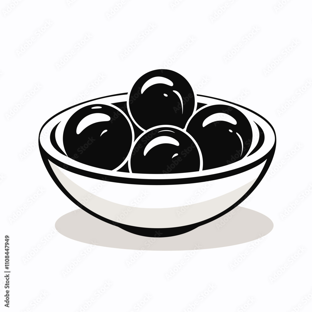 Bowl filled with black round objects displayed on a plain background Bowl filled with black round objects displayed on a plain background