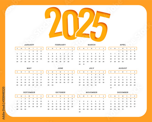 printable 2025 annual calendar template a office stationery photo