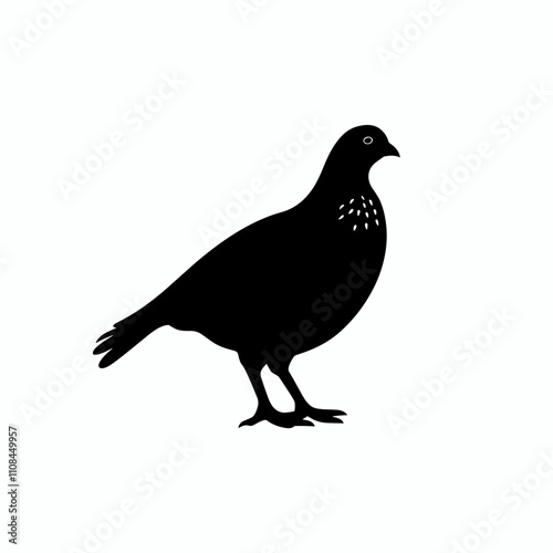 Black silhouette of a pigeon standing on a white background